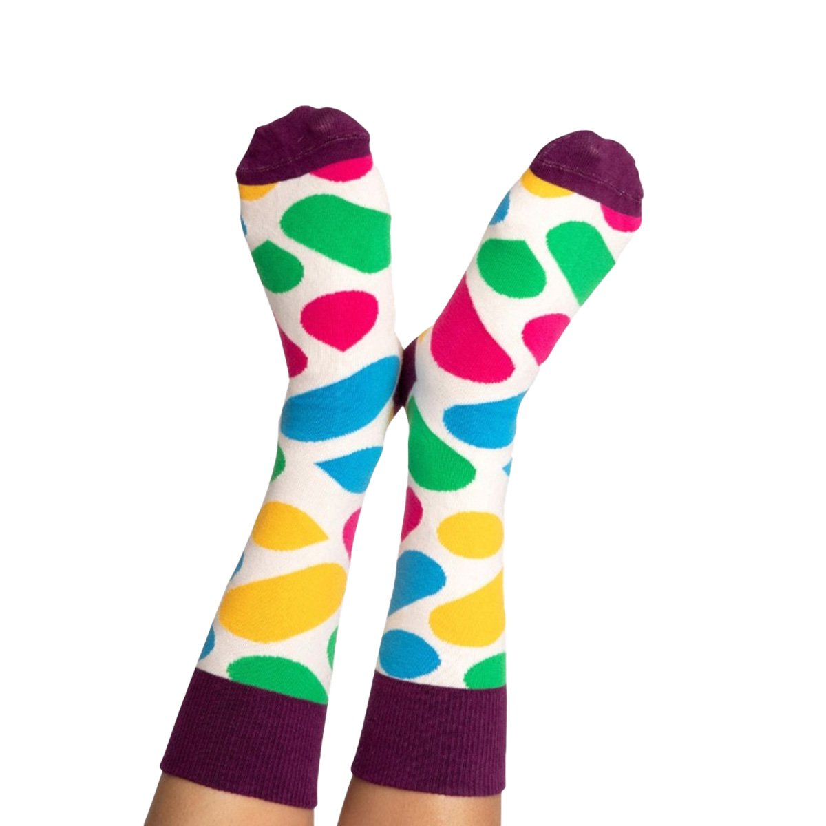 Custom knit crew socks with a colourful pattern