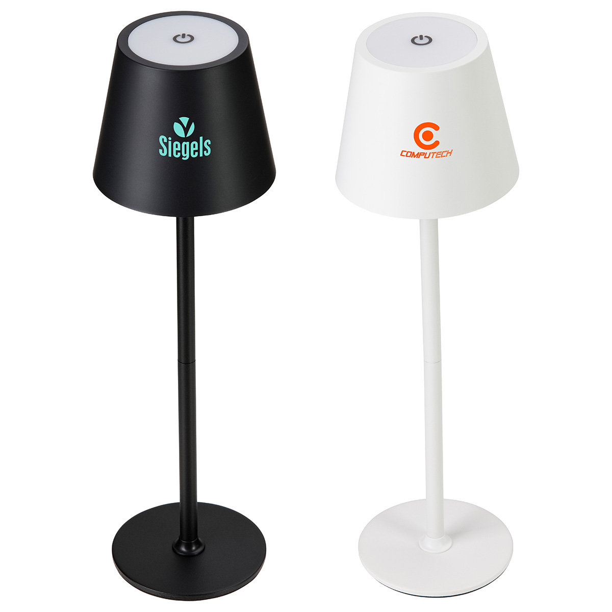 Rechargeable touch-control desk lamps in black and white